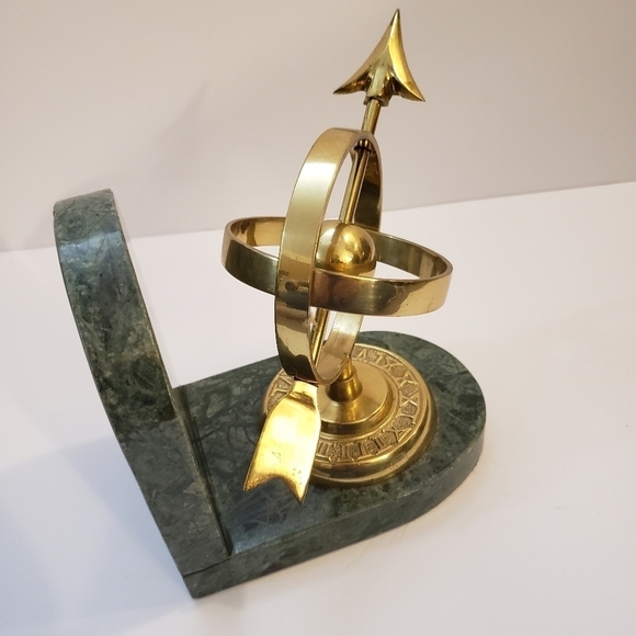 Vintage Brass Marble Compass Bookend Green Gold - Picture 10 of 14